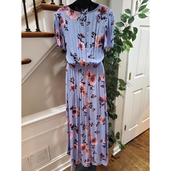 Miami Women Purple Floral 100% Rayon Short Sleeve V Neck Flowy Dress Size XS - Picture 5 of 14